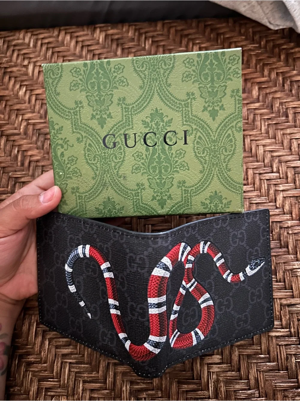 Gucci Black GG Supreme with Red & White Snake